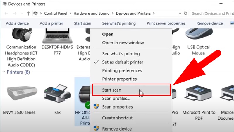 Chọn Start scan ở máy in của bạn tỏng mục Printers